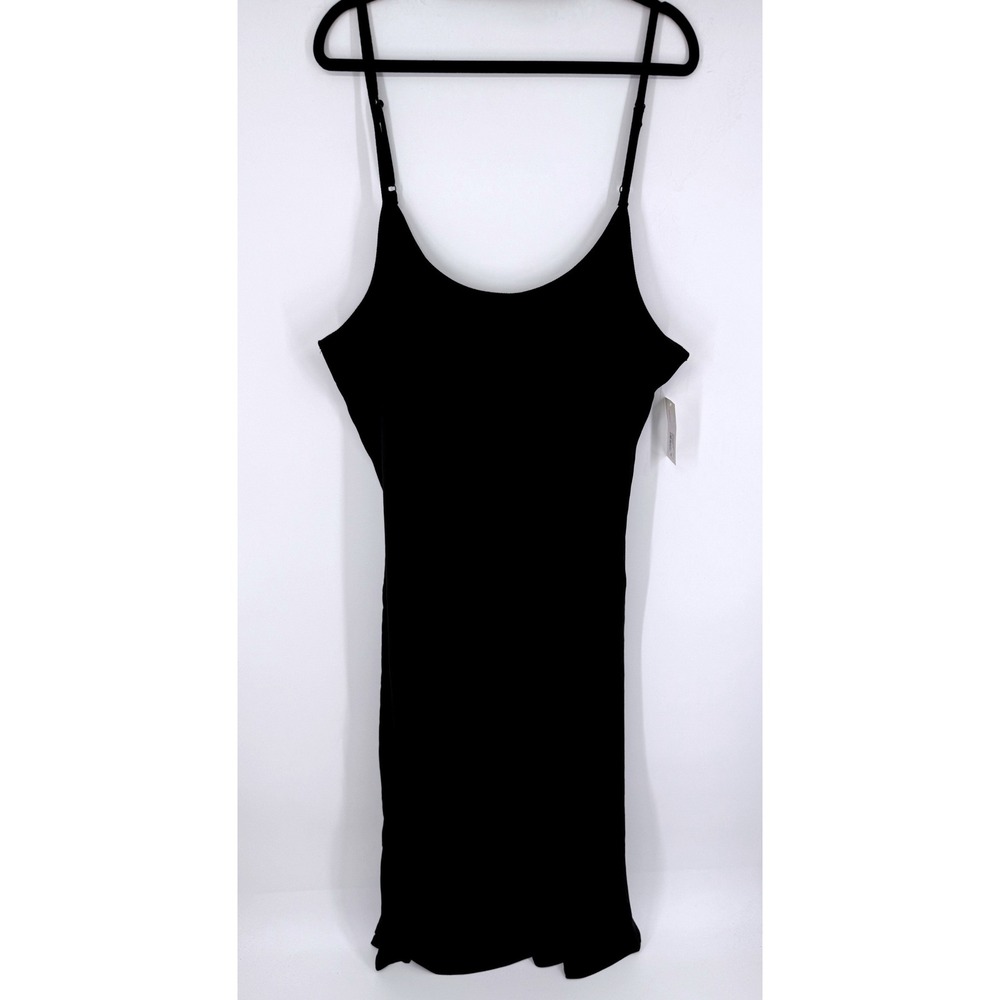 A New Day Black Ribbed Midi Slip Dress Adjustable Straps 4X NEW